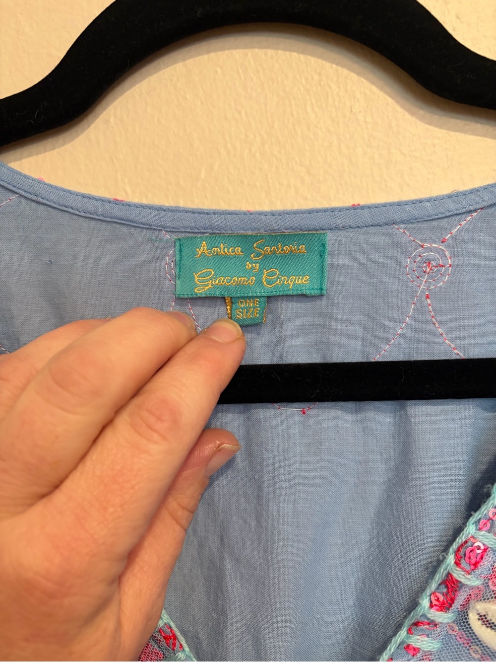 Beautiful Mid-Summer Ocean Blue Mini Dress, w/ Neon Pink Sequins and Seashells - Picture 3 of 11